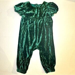 Cat & Jack Romper Green Christmas Holiday Jumper Onesie Velour Velvet 6-9 months